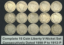 Complete Liberty Head V Nickels Set of 15 Consecutively Dated Coins 1898-1912 picture