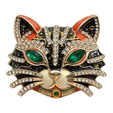 Crystal Cat Face Mask Brooch Pin Retro Gold Statement Jewelry Lucky Cat Gift picture