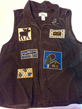 C.J. Banks Womens XL Brown Zip Front Collared Vest Embroidered Applique Animal picture