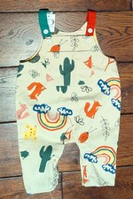 MiniOlie Whimsical Print Cotton Romper Sleeveless Snap 1 Piece Cream 6-12m - NWT picture