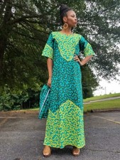 Dupsie's Exclusive Embroidered Green African Print Dress-DPX331 | African Fashio picture