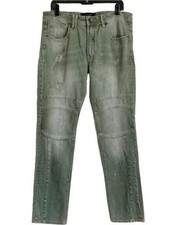 Akoo By Rapper TI Green Distressed Splatter Ultra Slim Moto Jeans 34x33 picture