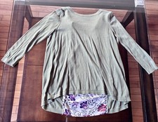 LOFT Outlet Women M Olive Green Floral Back Tie Cardigan Top Cotton Mixed Media picture