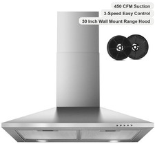 30 in Wall Mount Range Hood Stainless Steel 450CFM Convertible Kitchen Vent New picture