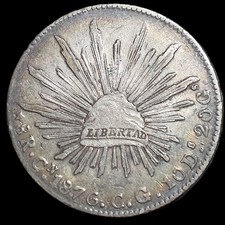 Mexico Second Republic 8 Reales 1876 Cn CG Culiacan Mint Lovely Toning picture