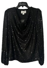 NWT Joseph Ribkoff Womens Long Sleeve Lined Black Sequin Top Blouse Shirt XS picture