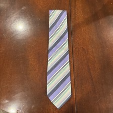 Vitaliano Pancaldi Blue,Lavender&White Striped Silk Tie 61x3.75” Long picture