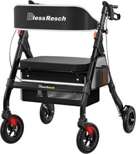 BlessReach Heavy Duty Rollator Walker Adjustable Height Seniors 450 lbs Black picture