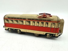Vintage HWN 165L Tin Litho Electric Tram Railcar Germany 6 Red Cream Rolling picture