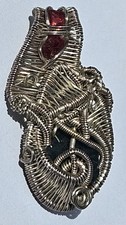 Intricate Handmade Silver Wire Wrapped Pendant Vietnamese Spinel & Blue Apatite  picture