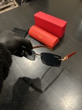 Cartier Wooded Temple Rimless Sunglasses With Gold Accents picture