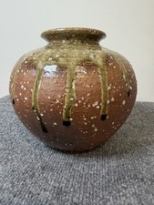 Vintage Japanese Shigaraki Ware Studio Pottery Tsubo Vase Signed Ash Glaze 7” picture