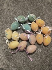 16 Vth Plastic Easter Eggs Egg Sugared Beaded Pastel Ribbon Ornaments picture