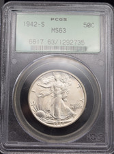 1942-S Walking Liberty Half Dollar PCGS MS63 50C Silver Coin OGH picture