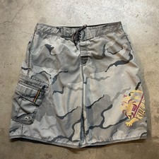 Vintage 2000s Billabong Rasta Lion Boardshorts Size 36 Gray Camo picture