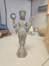 Antique Ancient Khmer Southeast Asian Bronze Lost Wax Statue of Lord Vishnu  picture