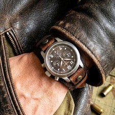 Handmade 22mm Leather Bund Watch Strap Artisan Heritage Brown Band, Aged Patina picture