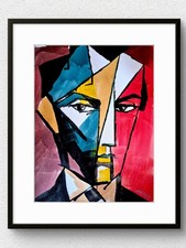 Original Signed 11x14 Cubist Portrait Acrylic Vivid Home Decor Art Painting P375 picture