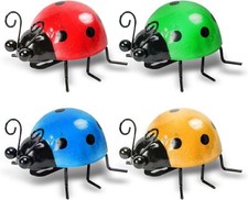 OBTANIM 4 Pack Colorful Cute Metal Ladybugs Garden Wall Art Decorative Yard Deco picture