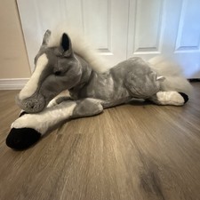 Vintage E&J Classic Horse Gray White Lying Large Realistic Plush 30
