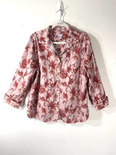 Chico's No Iron Pink Floral Cotton Stretch Blouse Size XL Cuff Sleeve  picture