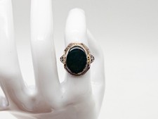 Antique 1900s Edwardian 7ct Bloodstone 14k White Gold Filigree Ring 4g BIG picture