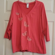 Fashion Bug Coral Pink Stretchy 3/4 Sleeve Women's Blouse Size 22/24W picture