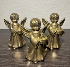 Vintage Solid BRASS ANGEL Cherub Mini Taper Candle Holders Seasonal Decor 3 PCS picture