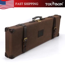 TOURBON Vintage Canvas Leather Gun Case Hunting Shotgun Storage Hard Box w/Lock picture