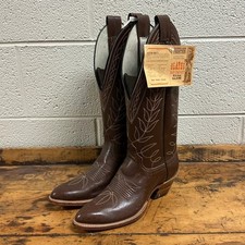 New Olathe Deadstock Western Riding Boots Mens Sz 6.5B Brown Leather Embroidered picture
