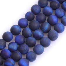 GEM-Inside 8mm Natural Stone Lapis Blue Tiger Eye Frosted Matte Unpolished Ro... picture