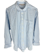 ANN TAYLOR LOFT Shirt Size Medium White Blue Striped Oversize Coastal Beachy Top picture