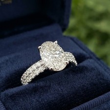 4.00 CTW Oval Cut Moissanite Bridal Set Engagement Ring 14K White Gold Plated picture