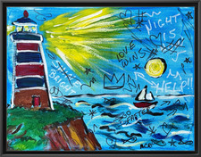 Rutenberg Lighthouse Basquiat Style 11x14 Original Signed Mixed Media Painting picture