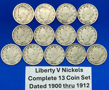 Complete Liberty Head V Nickels 13 Coin Nickel Set 1900-1912 Consecutive Dates picture