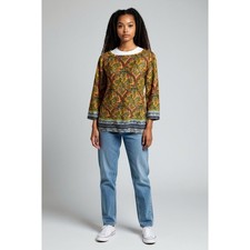 LOFT Women's Small S Paisley Print Tunic Top Blouse Pullover Orange Green Blue picture