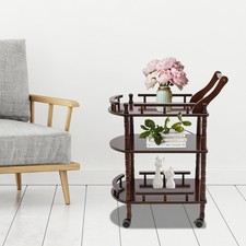 3-Tier Rolling Kitchen Trolley Cart Wood PU Storage Drawers Shelves with Wheels~ picture