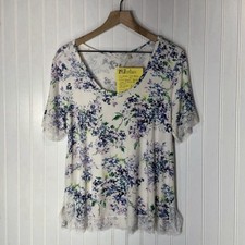 Soft Surroundings Zvania Bamboo Lace Trim Tee S Wisteria Purple Floral New Rare picture