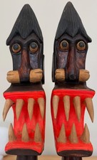 Vintage MCM Wood Tiki Head Sculptures Mid Century Polynesian Witco Style 1960s picture