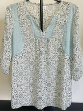 J. Jill Mixed Print V-Neck Tunic Blouse Top Blue White Petite Medium picture