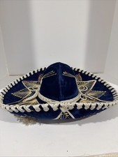 Gorgeous Pigalle XXXXX Mariachi Sombrero Blue Velvet White Trim Mexican 19” Hat picture