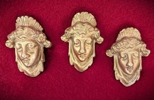 Set of 3 Antique French  Bronze Furniture Lighting Mount Woman  Head Ornaments picture