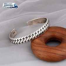 Mens Vintage Open Bangle 925 Sterling Silver Handmade Twisted Cuff Bracelet US picture