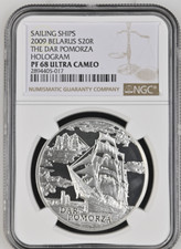 20 ROUBLES 2009 BELARUS THE DAR POMORZA HOLOGRAM SILVER PROOF NGC PF68 picture