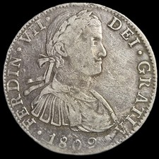 Mexico Spanish Colonial 8 Reales Ferdin Ferdinand VII 1809 Mo TH MexicoCity Mint picture