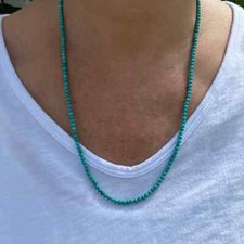 3mm Kingman Arizona Round Blue Turquoise Beaded Gemstone Tiny Gemstone Necklace picture
