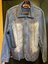 Vintage Tantrums Embroidered Denim Jacket XL Blue Jean Zip Floral Boho 90s Y2K picture