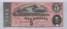 1864 $5 Five Note Confederate Note T-69 Rare picture