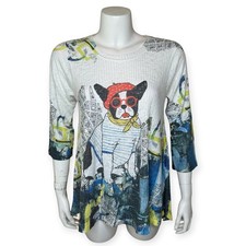 Inoah Women's Paris Dog Print Top Tunic S Graffiti Art Sunglasses Scarf Beret picture