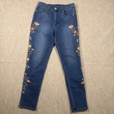 DG2 by Diane Gilman Women's Floral Embroidered Skinny Jeans Medium Wash Denim picture